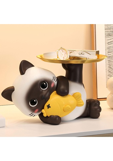 Homyl Reçine Kedi Anahtar Tepsisi Çok Amaçlı Masa Dekorasyonu 20,5 Cm X 13 Cm X 14 Cm