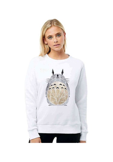 My Neighbor Komşum Totoro Baskılı Beyaz Kadın Sweatshirt (534615329)