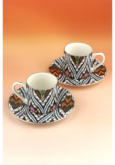 Ethnica Altın Yaldızlı İki Kişilik Kahve Fincan Takımı Siyah - Altın