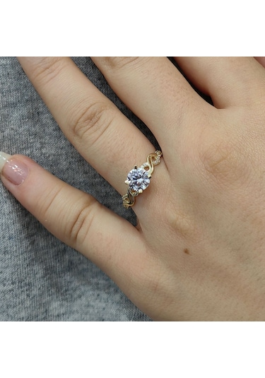 Chavin 1,2 Carat Tek Taş Sonsuzluk Sarı Altın Yüzük Du30