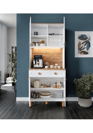 Rosa Kahve Köşesi - 93 Cm Mdf Mutfak Dolabı - Led Aydınlatmalı...