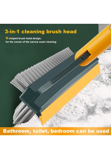 Neevoyu 3'ü 1 Arada Pp Zemin Fırçası - Sert Tüylerli + Silme Ucu İle Duvar, Duş, Mutfak Tekerlekli Temizlik Aracı Yeşil