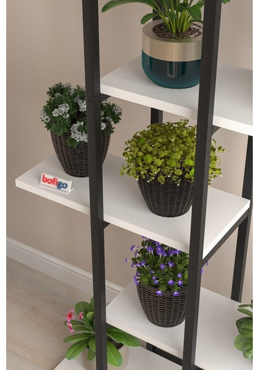 Bofigo 5 Raflı Çiçeklik Rafı Saksılık Standı Dekoratif Aksesuar Rafı Saksılık Papatya Beyaz Beyaz