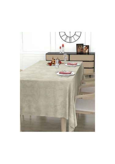 Daily Series Kadife Dokulu Keten Rengi Masa Örtüsü Keten