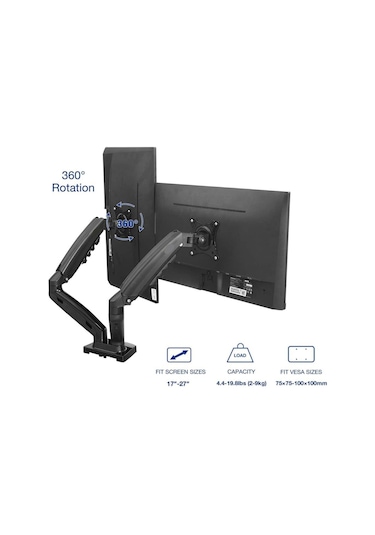 Vontech F160 Amortisörlü Çiftli 17-27'' Masa Üstü Monitör Tutucu