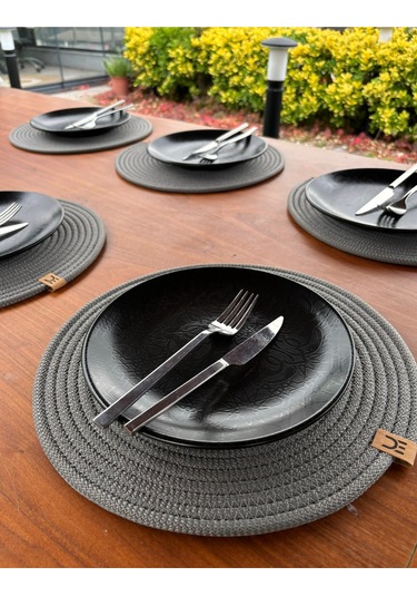 6 Lı Yuvarlak Supla Takımı Kolay Temizlenebilir, Modern Sofralar İçin Gri