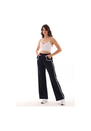 Kallima Lacivert Beyaz Tasarım Cepli Şeritli Üç İplik Eşofman Altı Lacivert