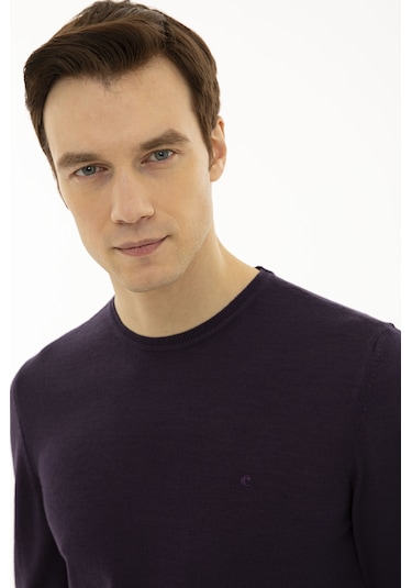 Cacharel Mor Slim Fit Bisiklet Yaka Basic Triko Kazak Pembe