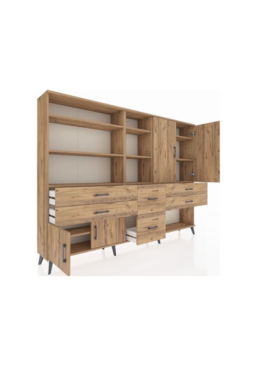 Arges Dolap 10 Raflı 6 Çekmeceli 4 Kapaklı 220x30x163 Çam-çam Çam-çam