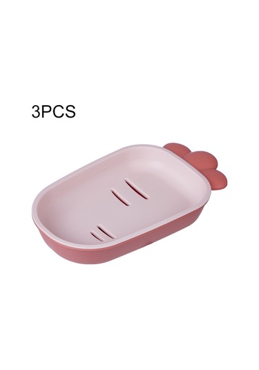 3 Adet Yaratıcı Sevimli Drenaj Çift Katmanlı Ev Tuvalet Sabun Kutusu Kapaklı Sabunluk Pembe