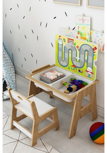 Lesson Montessori Ahşap Aktivite Masa Sandalye Takımı Yeşil