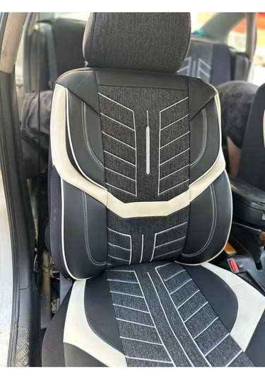 Argalı Ford Courier Araca Uygun Oto Koltuk Kılıfı Üniversal Keten Ve Suni Deri Cepli Oto Koltuk Kılıf Beyaz