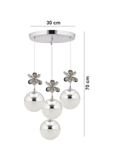 Kelebek 4'lü Gümüş Sarkıt 3 Renk Kademeli Ledli Kristal Taşlı Modern Led Avize Krom