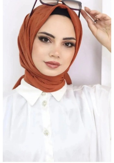 Melodi Scarf Kadın Tesettür Pratik Bambu Kraş Eşarp Kiremit Kiremit