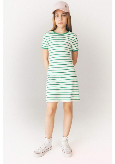DeFacto Kız Çocuk Bisiklet Yaka Fitilli Kaşkorse Kısa Kollu Çizgili Yazlık Elbise E3830A825SMGN154