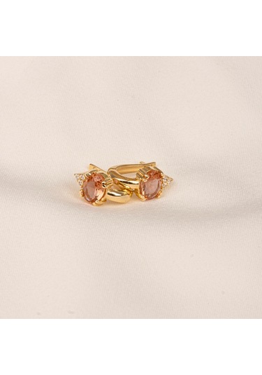 Altın Küpe - 14 Ayar Altın Oval Zultanit Taşlı Tektaş Küpe Sarı