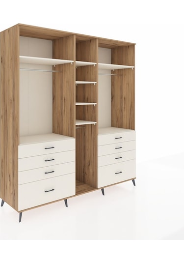 Kronos Dolap 8 Raflı 8 Çekmeceli 3 Askılı 220x59x243 Çam-aytaşı/aytaşı Aytası/aytası