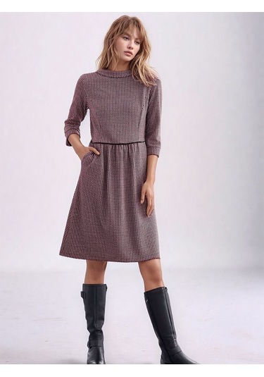 Kadın Degaje Yaka Uzun Kollu Cepli Büyük Beden Curve Şık Elbisesi Pembe