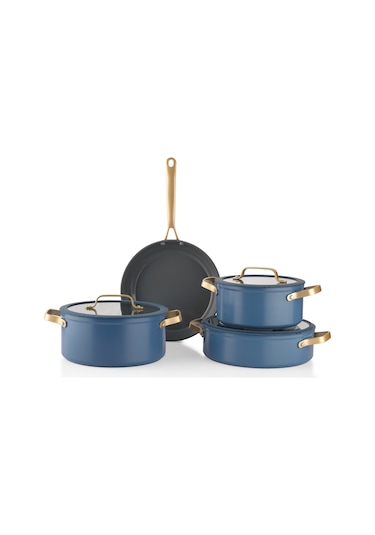 Schafer Sapphire 7 Parça Seramik Tencere Seti-mavi/gold
