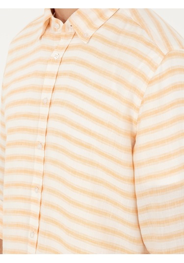 Cacharel Turuncu Keten Karışımlı Slim Fit Uzun Kollu Gömlek