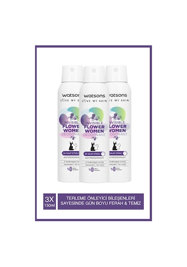 Watsons Invisible Flower 24 Saat Etkili Kadın Sprey Deodorant 3 x 150 ML