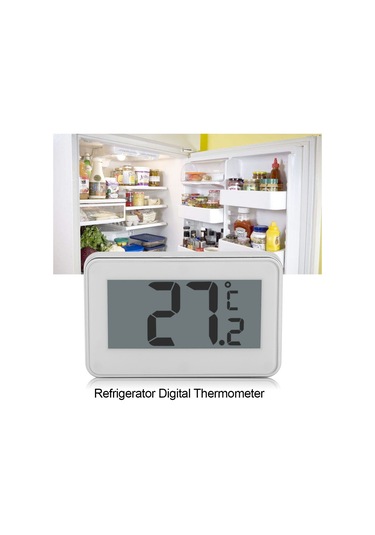Sones Ayarlanabilir Standlı Büyük Lcd Buzdolabı Termometresi Mıknatıslı Dijital Termometre Beyaz