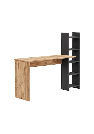 Kitaplıklı Fonksiyonel Çalışma Masası Atlantik Çam- Antrasit Gri