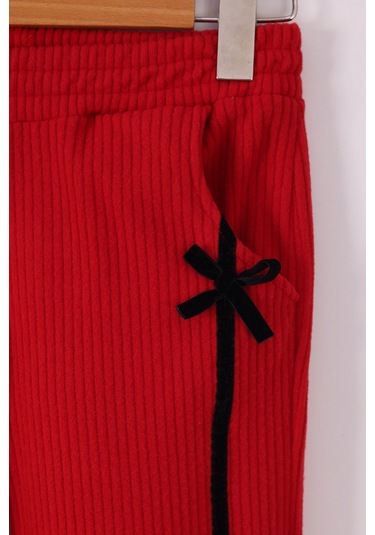 Monox Kız Çocuk Kurdale Detaylı Fitilli Polar Takım Kırmızı