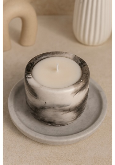 Dekoratif Kokulu Mum Mermer Desenli Gri