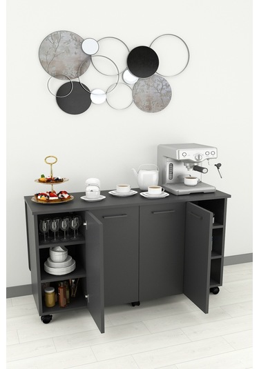 Asra Trend %100 Mdflam Mutfak Adası Yemek Masası Kahve Köşesi Ma-02 Antrasit Antrasit