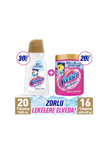 Vanish Kosla Leke Çıkarıcı Beyazlar İçin 1000 Ml Sıvı + Renkliler İçin 480 Gr Toz