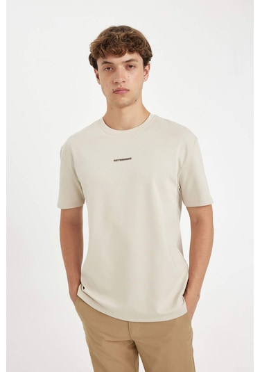 DeFacto Regular Fit Bisiklet Yaka Baskılı Ağır Kumaş Kısa Kollu Tişört C6139AX24AUER117