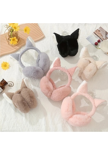 Elmpaly Kedi Kulaklı Kadınlar İçin Pembe Katlanır Tüylü Kulaklıklar