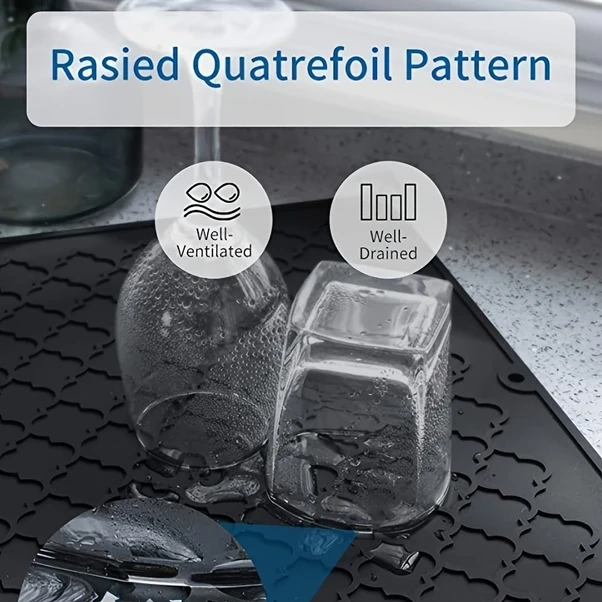 Elmpaly 1 Adet Desenli Silikon Sünger Kurutma Paspası, Anti-kaydırıcı Isıya Dayanıklı Siyah Mutfak Tezgahı Altlığı