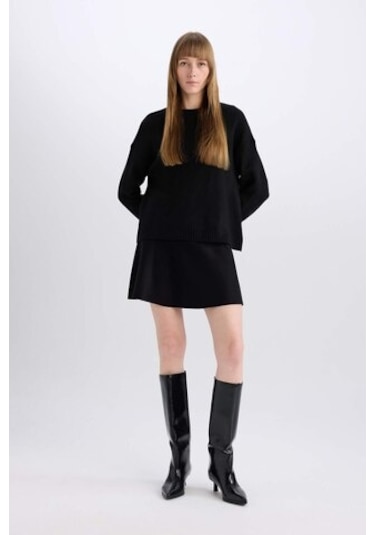 DeFacto A Form Volanlı Triko Mini Etek E5564AX24CWBK81 Siyah
