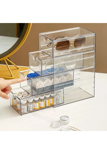 4 Katmanlı Plastik Çekmece Saklama Kutusu Şeffaf Toz Geçirmez Beyaz