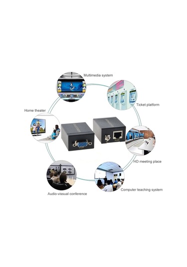 Vga Extender, Cat5e/cat6 Kablo İle, Vga Uzatıcı, Vga Verici + Alıcı, Siyah, 60 M,