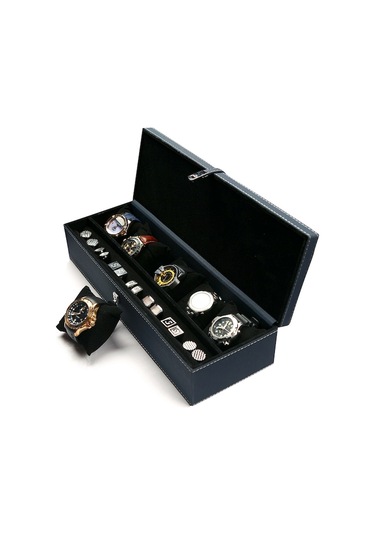 Adalinhome Deri Saat Aksesuar Kutusu-Lacivert Birinci Sınıf Deri