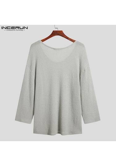 Açık Gri İncerun Bahar Erkek Uzun Kollu Salaş V Yaka Üstler Açık Gri