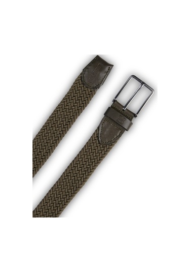 Mft Leather Hakiki Deri Erkek Örgü Esnek Kemer 3,5cm, Haki 9856 Haki