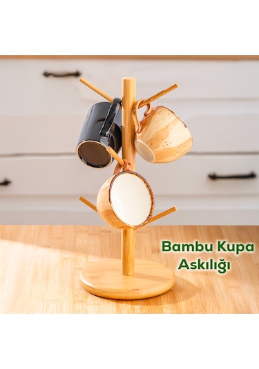 Kosova Bmb-110 Tezgah Üstü Bambu Kupa Askılığı Fincan Askılığı Ahşap