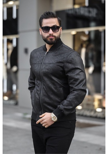 Erkek Süet Kolej Ceket Siyah Napa