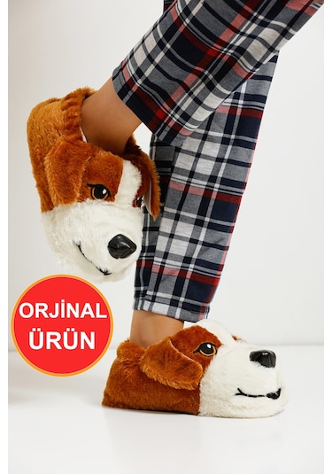 Devida Yumuşak Taban Sevimli Köpek Kadın Panduf Kahverengi