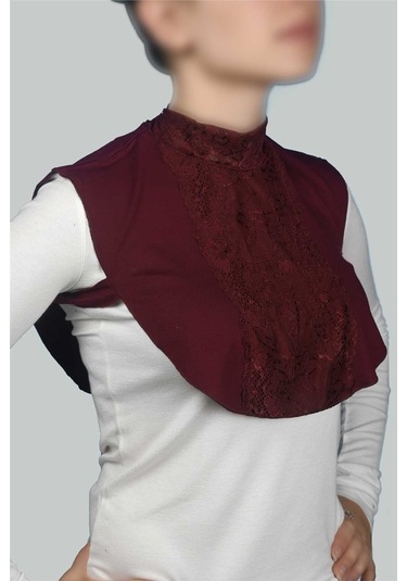 Kadın Penye Tesettür Daire Yakalı Dantelli Boyunluk - Bordo Çok Renkli