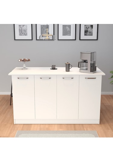 Patentli 160lık Benzila Mutfak Adası, Ada Mutfak, Çok Amaçlı Mutfak Dolabı, Mutfak Masası Beyaz