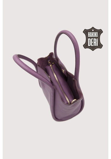 Hakiki Deri Kadın Organizerlı El Çantası Mürdüm Smr9206 Mürdüm