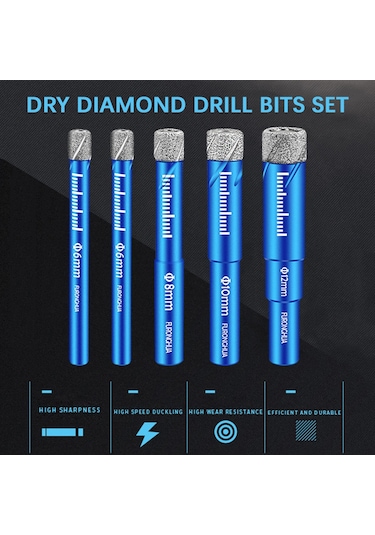 Kuru Elmas Matkap Uçları Seti 5 Adet 1/4 5/16 3/8 1/2 İnç Granit Seramik Mermer Fayans Taş Cam Elmas Kaplama