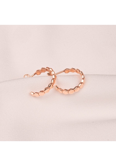 925 Ayar Gümüş Bal Peteği Modelli Altıgen Küpe Sarı