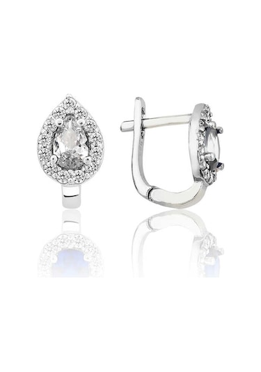 Gümüş Beyaz Taşlı Damla J Kadın Küpe