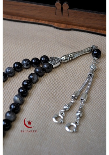 Labradorit Taşlı 33 Lü Erkek Tesbih Doğal Taş, Ahşap Kutulu Çok Renkli